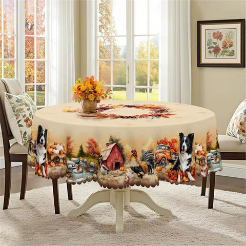 Gnizamaautumn Decoration Thanksgiving Gift round Rectangle Tablecloth, Pumpkin, Puppy, Rooster, Truck Design, Thanksgiving Gift,
