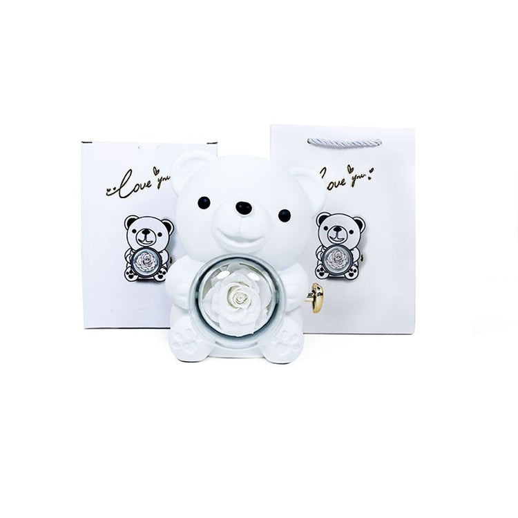 Rotating Bear Gift Box Rose Jewelry Box - Serenity Spaces