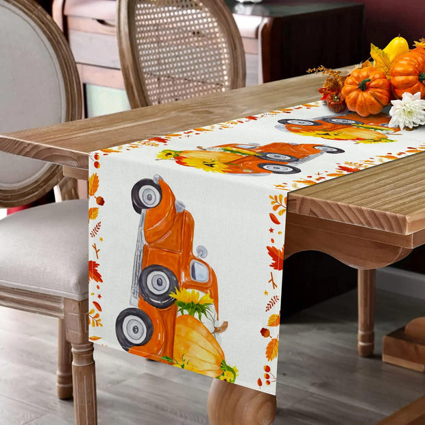 Thanksgiving Table Runner, Fall Decor Table Runners 72 Inches Long Pumpkin Sunflower Decor Fall Leaves for Thanksgiving Kitchen Dining Indoor Outdoor Activities (13" X 72")
