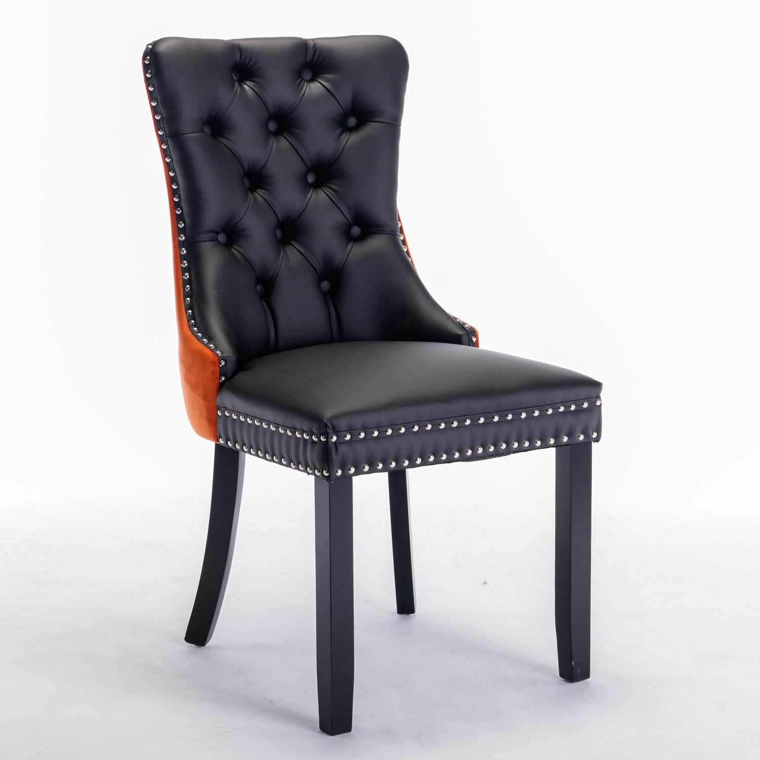 AA Furniture, Nikki Collection Modern, High End Tufted Solid Wood Contemporary PU And Velvet Upholstered Dining Chair With Wood Legs Nailhead Trim 2Pcs Set Black Orange, SW2101BO - Serenity Spaces