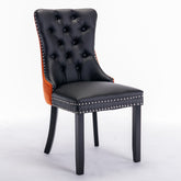 AA Furniture, Nikki Collection Modern, High End Tufted Solid Wood Contemporary PU And Velvet Upholstered Dining Chair With Wood Legs Nailhead Trim 2Pcs Set Black Orange, SW2101BO - Serenity Spaces