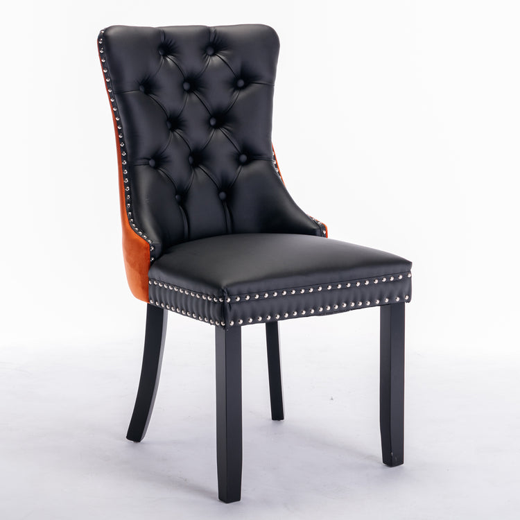AA Furniture, Nikki Collection Modern, High End Tufted Solid Wood Contemporary PU And Velvet Upholstered Dining Chair With Wood Legs Nailhead Trim 2Pcs Set Black Orange, SW2101BO - Serenity Spaces