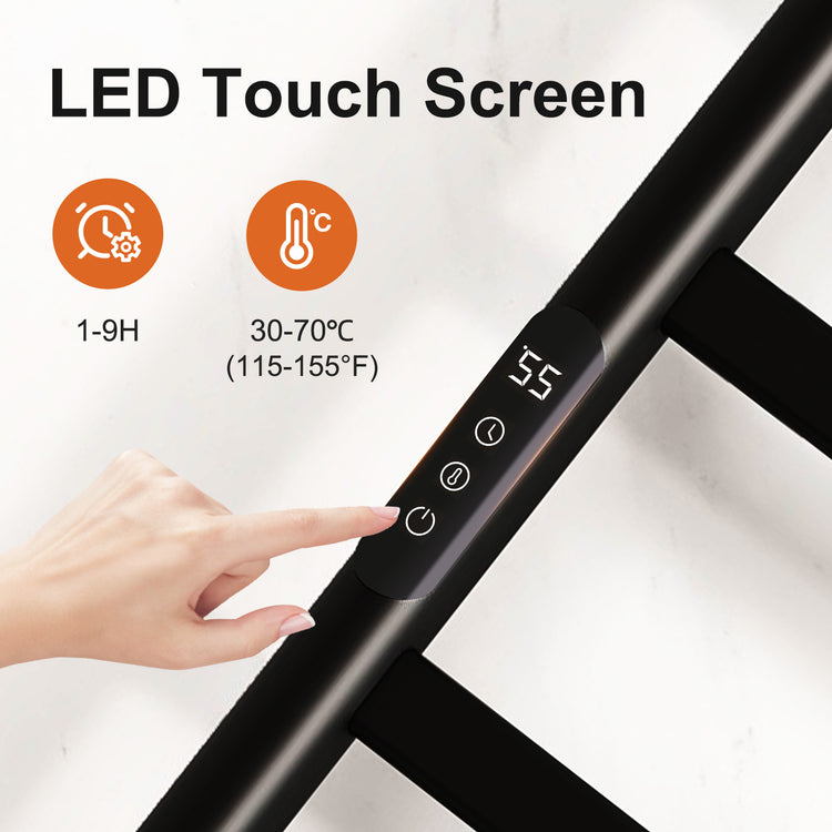 SIOYIE Towel Warmer Bathroom Wall Mounted 6 Bars Electric Towel Drying, 150 W 500 800 MM Heated Towel Rack With Intelligent Touch Screen Timer And Temperature Control Black Left - Serenity Spaces