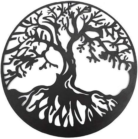 20230 Metal Wall Art Tree Circle of Life round Hanging Sculptures Indoor Living Room Outdoor Garden Patio Decor Black 24 Inch