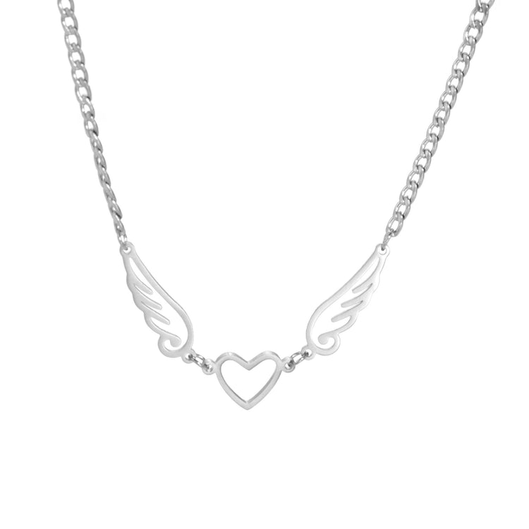 Hollow Heart Angel Wing Necklace - Serenity Spaces