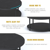 round Coffee Table, 36" Rustic Wooden Surface Top & Sturdy Metal Legs Industrial Sofa Table for Living Room Modern Design Home Furniture with Storage Open Shelf (Black Oak) - Serenity Spaces