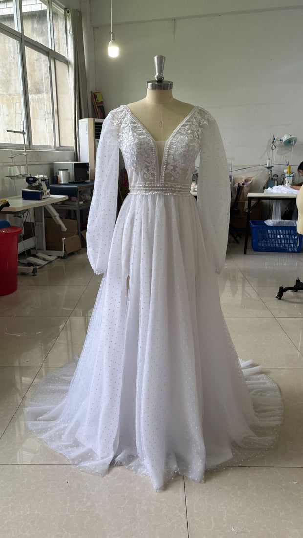 Wish Mesh Split New Light Women's Wedding Dress