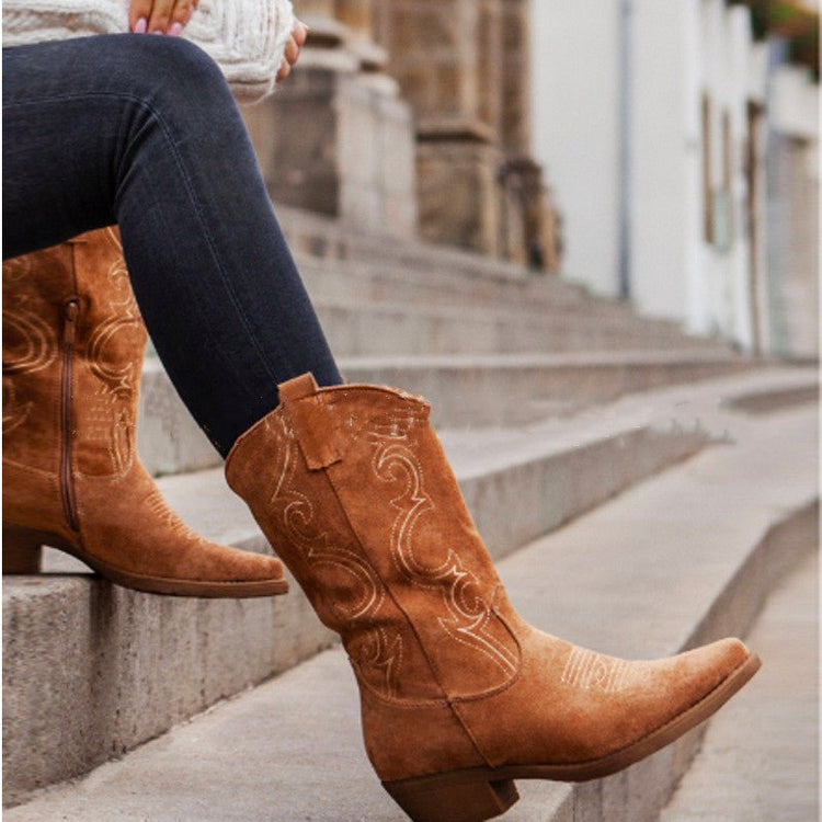 Pointed boots suede denim boots - Serenity Spaces