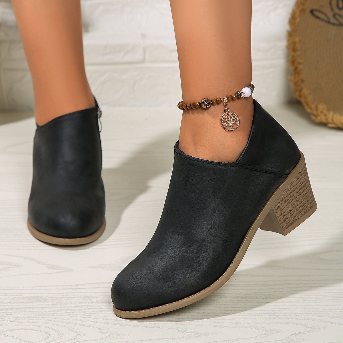 Chunky Heel Round Toe Ankle Boots With Side Zipper Design Fashion Fall Winter Short Boots For Women Shoes - Serenity Spaces