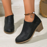 Chunky Heel Round Toe Ankle Boots With Side Zipper Design Fashion Fall Winter Short Boots For Women Shoes - Serenity Spaces