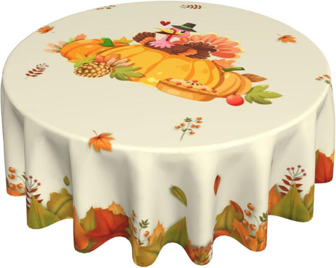 Turkey Festival Happy Thanksgiving Tablecloth, Roast Chicken Tablecloth Autumn Leaves Thanksgiving Decoration round 60 Inch