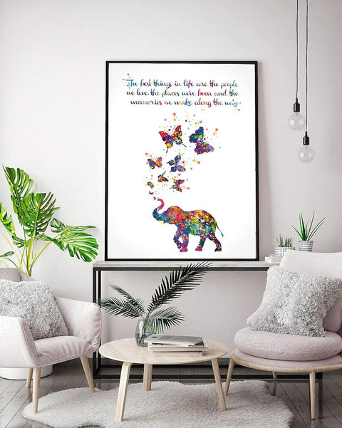 Elephant Wall Art Elephant Pictures for Wall Elephant and Butterfly Poster Motivational Quote Elephant Print Wall Art for Living Room Elephant Family Illustration Art Painting 16*24 Inches No Frame