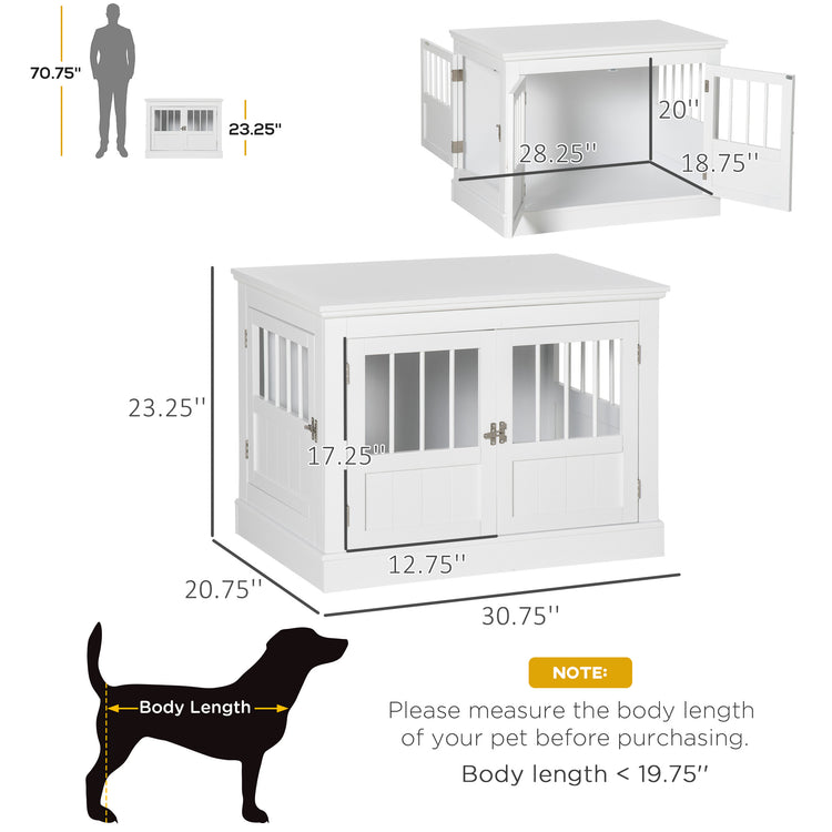 Wooden Dog Crate End Table, Dog Crate Furniture with Triple Doors, Puppy Crate for Small Dogs Indoor Use, White - Serenity Spaces