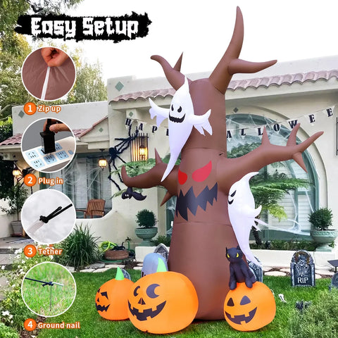 Halloween Inflatable 11.8 FT Inflatable Halloween Tree, Halloween Inflatable Tree Scary Halloween Blow up Tree with LED Lights, Outdoor Halloween Decorations Clearance for Halloween/Holiday
