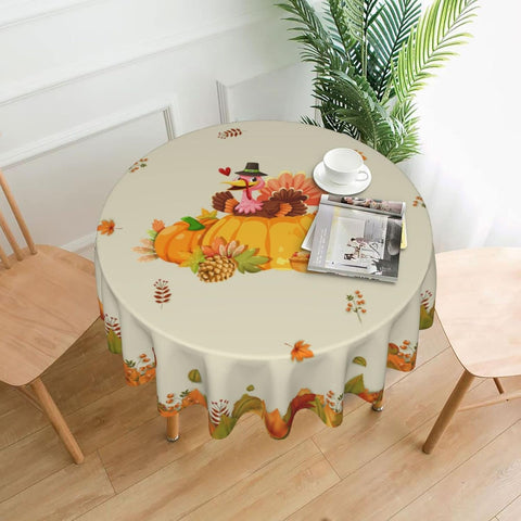 Turkey Festival Happy Thanksgiving Tablecloth, Roast Chicken Tablecloth Autumn Leaves Thanksgiving Decoration round 60 Inch