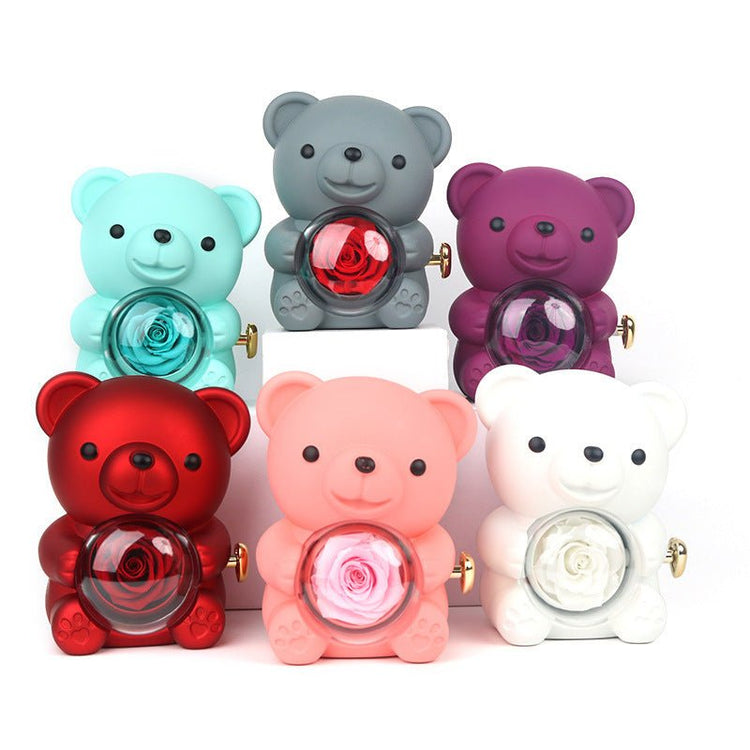 Rotating Bear Gift Box Rose Jewelry Box - Serenity Spaces