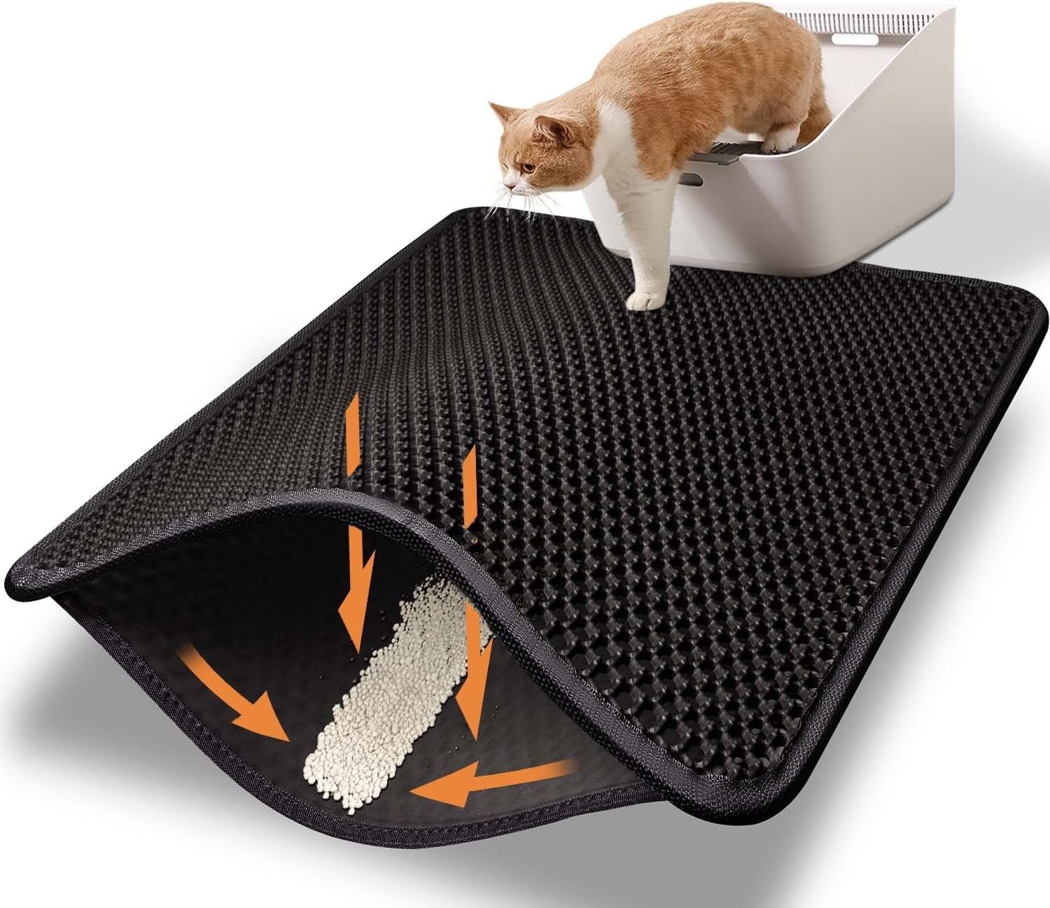 Cat Litter Mat Litter Box Mat, EVA Honeycomb Double Layer Design, Urine & Waterproof, Scatter Control Kitty Litter Mat, Less Waste, Easier to Clean,Washable, Black - Serenity Spaces