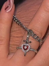 Gothic Punk One Arrow Through The Heart Creative Two Color Couple Necklace Red Rhinestone Heart Dagger Necklace Good Friend Gift Fashion Jewelry - Serenity Spaces