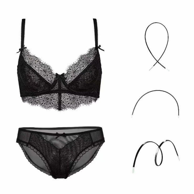 Fashion Transparent Women Bra And Panties Set Embroidery Lingerie Plus - Serenity Spaces