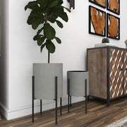 23 In., and 19 In. Large Light Gray Metal Indoor Outdoor Textured Exterior Planter (2- Pack)