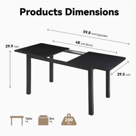 59 Extendable Dining Table, Modern House Dining Room Table For 4 - 8, Wooden Kitchen Table , Dining Room, Working Office, Home Living Room Furniture For Small Space, Black - Serenity Spaces