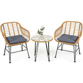 3 Pieces Rattan Furniture Set With Cushioned Chair Table - Serenity Spaces