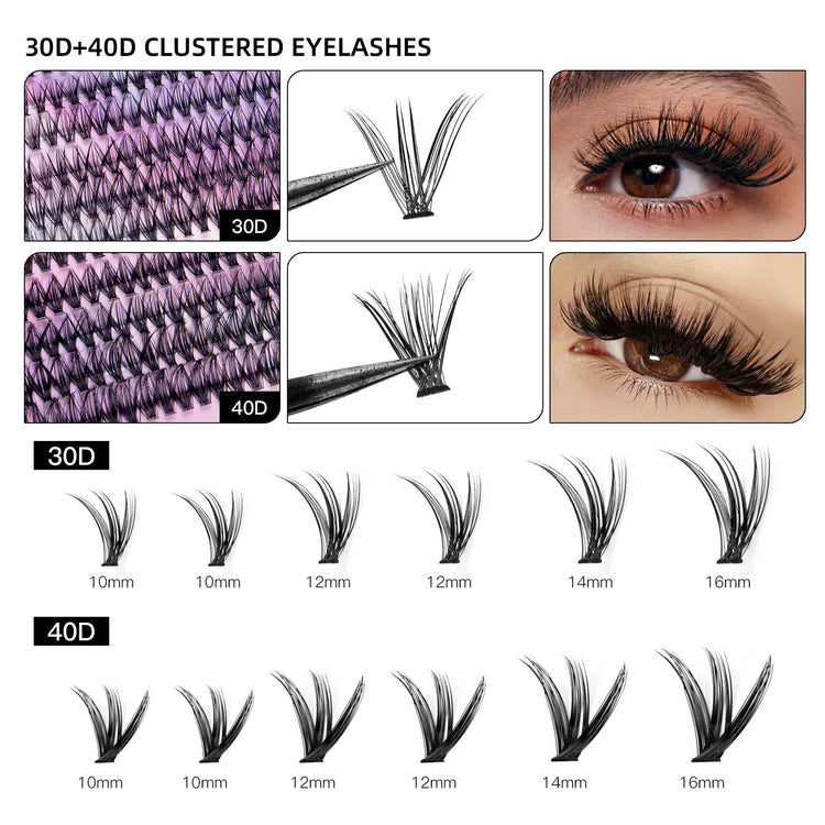 12 Rows Of 30D Plus 40D Clusters Of 240 Segmented Lashes Set - Serenity Spaces