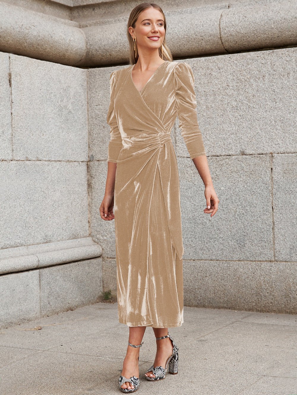 Gold Velvet High Sense Dress Elegant Temperament - Serenity Spaces