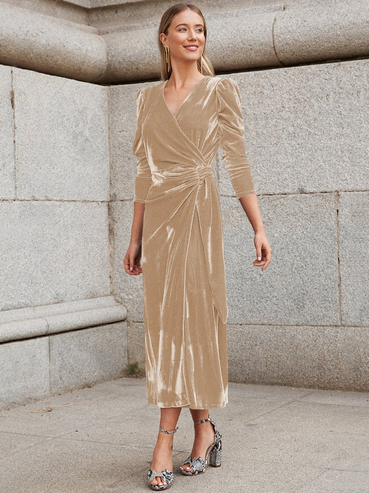 Gold Velvet High Sense Dress Elegant Temperament - Serenity Spaces