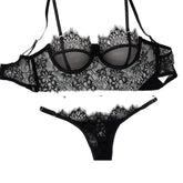 Black Mesh Bra Anti - sagging Lace Sexy Lingerie Set Women - Serenity Spaces
