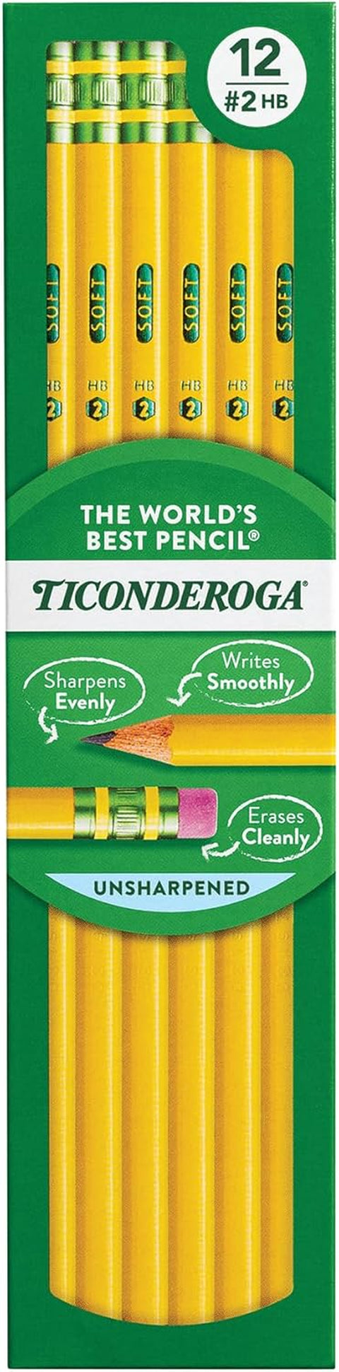 Wood-Cased Pencils, Unsharpened, #2 HB Soft, Yellow, 12 Count