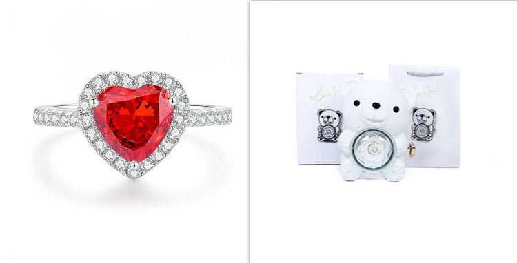 Eternal Rose Teddy Bear Gifts Box With Necklace Rotate Rose Jewelry Box Valentine Wedding Storage Gift Case For Women Girlfriend - Serenity Spaces