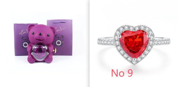 Eternal Rose Teddy Bear Gifts Box With Necklace Rotate Rose Jewelry Box Valentine Wedding Storage Gift Case For Women Girlfriend - Serenity Spaces