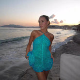 Sequin Tassel Halter Party Dress For Women - Serenity Spaces