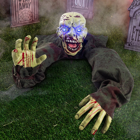 Halloween Groundbreaker Animated Halloween Decorations Zombie with Creepy Sound and Flashing Eyes,Outdoor Scary Halloween Yard Decorations,Haunted House Decorations