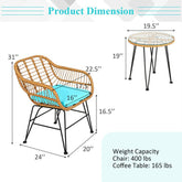 3 Pieces Rattan Furniture Set With Cushioned Chair Table - Serenity Spaces