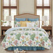 Shellwood Sound King 3 Piece Quilt Set Summer Beach Ocean Coastal Reversible Machine Washable Lightweight Bedspread Coverlet King 3 Piece Set Blue