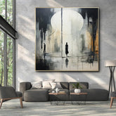 Handmade Oil Painting Canvas Wall Art Decoration Black And White Abstract Artwork Medieval Black Neoclassicism Wall Decor Street For Home Office Decor - Serenity Spaces