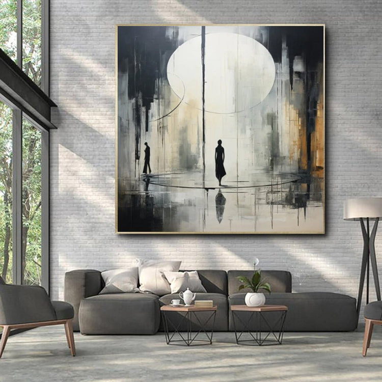 Handmade Oil Painting Canvas Wall Art Decoration Black And White Abstract Artwork Medieval Black Neoclassicism Wall Decor Street For Home Office Decor - Serenity Spaces