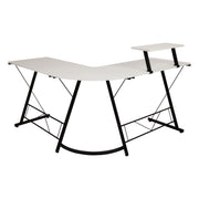 L-Shaped Computer White Desk, Gaming Desk, Home Office Desk, Black Frame