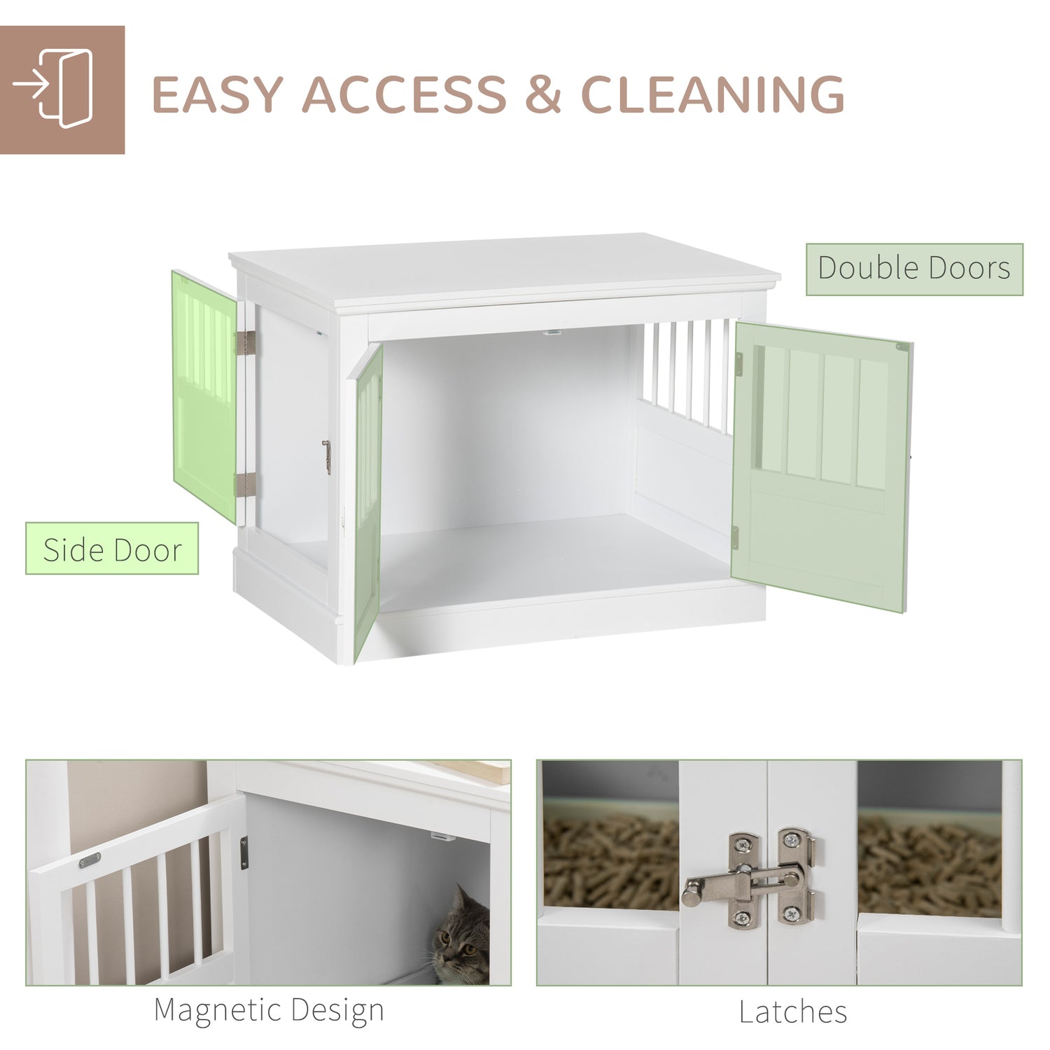 Wooden Dog Crate End Table, Dog Crate Furniture with Triple Doors, Puppy Crate for Small Dogs Indoor Use, White - Serenity Spaces