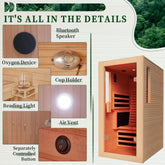 1 Person Infrared Sauna,Home Dry Sauna, Indoor Spa Room, 120V, Detox & Muscle Relaxation - Serenity Spaces