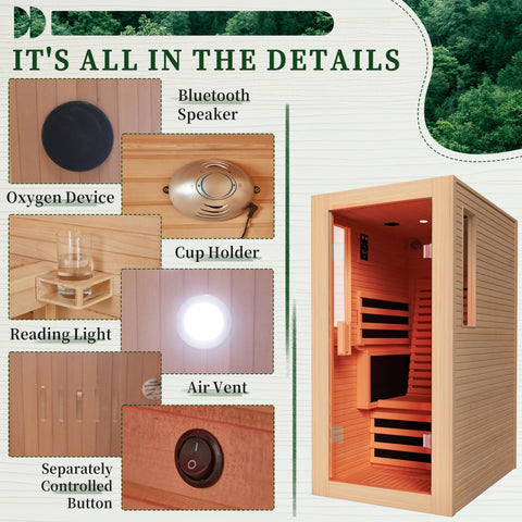 1 Person Infrared Sauna,Home Dry Sauna, Indoor Spa Room, 120V, Detox & Muscle Relaxation