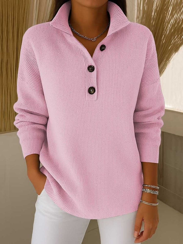 Printed Lapel Sweater Fashion Casual Long - sleeved Button Pullover Top Knitted Clothing For Women - Serenity Spaces