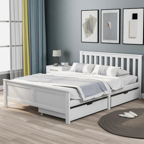 Wooden Solid White Pine Storage Bed With Drawers Bed Furniture Frame For Adults, Kids, Teenagers 4ft6 Double White 190x135cm - Serenity Spaces