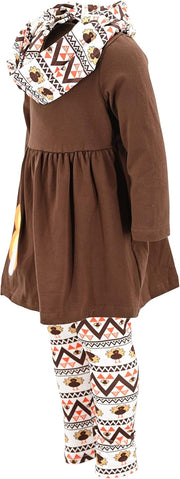 Girls Kids Toddler 3Pc Outfit Set Long Sleeve Cotton Blend Tunic Top Leggings and Scarf