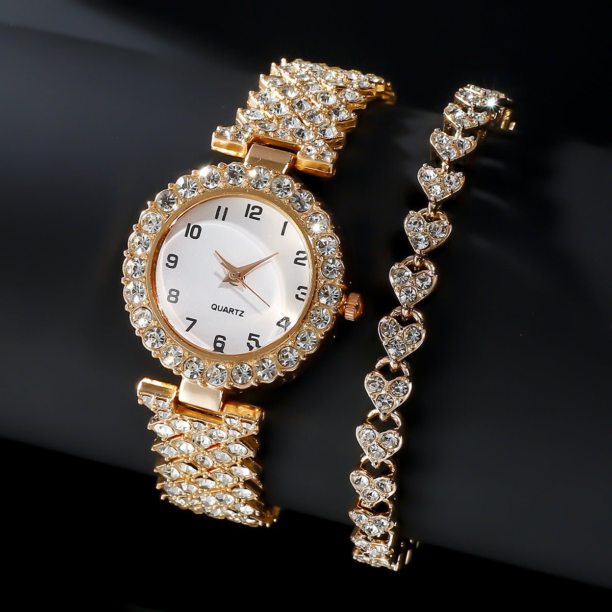 Fashion Jewelry 2pcs Luxury Fashion Women Watch Set Silver Strap Ladies Quartz Wristwatch Alloy Bracelet For Ladies Jewelry Set Clock Gift - Serenity Spaces