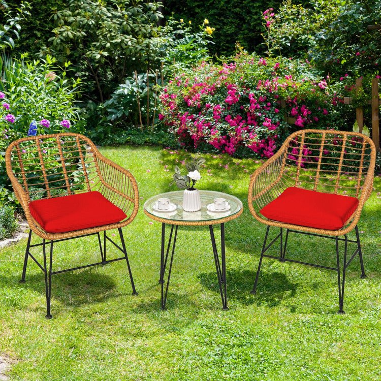 3 Pieces Rattan Furniture Set With Cushioned Chair Table - Serenity Spaces