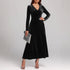 V - neck Long Sleeve Evening Dress Pleuche Dress - Serenity Spaces