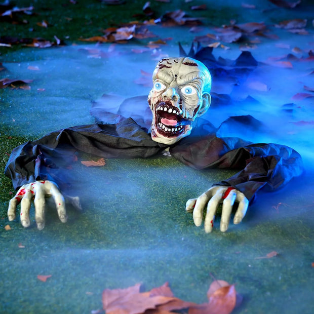 Halloween Groundbreaker Animated Halloween Decorations Zombie with Creepy Sound and Flashing Eyes,Outdoor Scary Halloween Yard Decorations,Haunted House Decorations